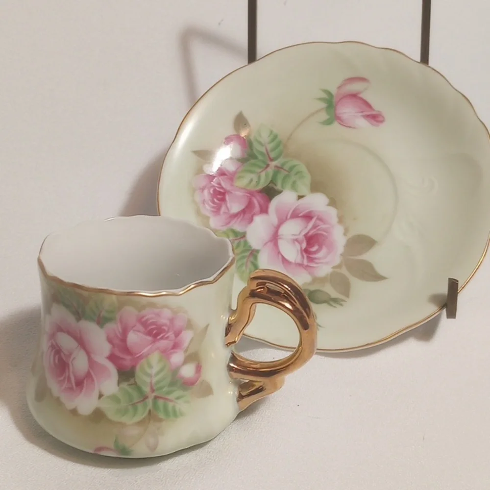 ◀️ Lefton Heritage Green/Heritage Roses Demitasse Cups w/Saucers - Picture 10 of 11
